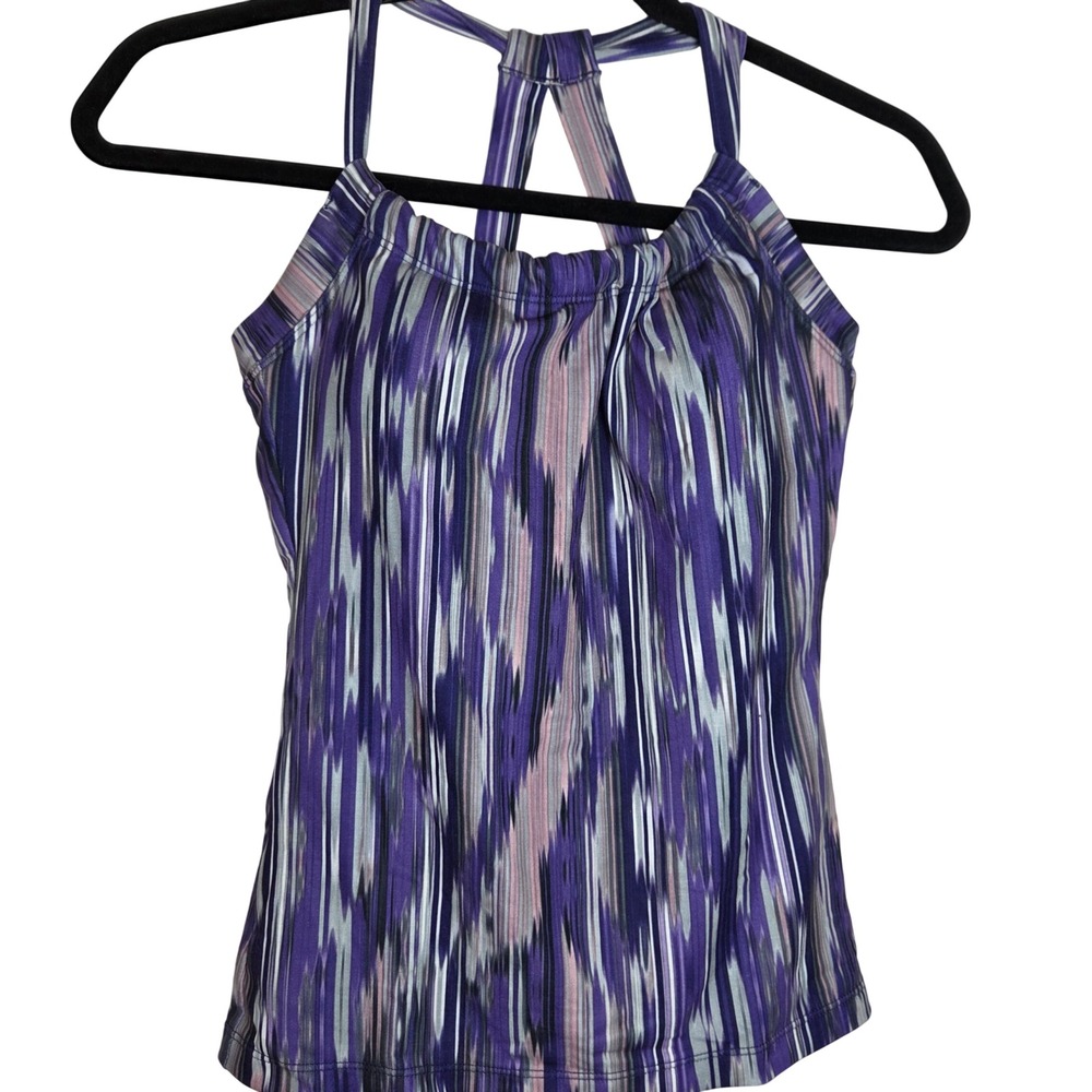 NWT‎ prAna Quinn Yoga Tank Shelf Bra Strappy Back Violet Rainblur XS